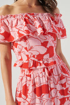 Caliente Pink Lemonade Ruffle Off the Shoulder Crop Top (detail)