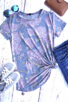 Denim Rose Super Soft Curved Hem Top with Floral Print (pairings)