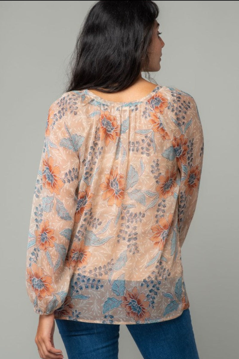 Sunkissed Peony Chiffon Blouse from Lovestitch (back untucked)