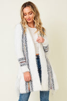 White Eyelash Aztec Cardigan with Fringe Detail (right front)