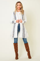 White Eyelash Aztec Cardigan with Fringe Detail (open front)