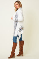 White Eyelash Aztec Cardigan with Fringe Detail (shoulder)