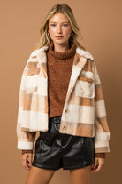 Super Soft Utility Faux Fur Plaid Shacket by Gilli (long sleeve)