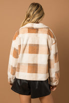 Super Soft Utility Faux Fur Plaid Shacket by Gilli (back detail)