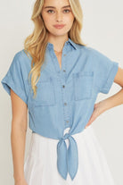 Belle A Tie Front Crop Top Short Sleeve Blouse (front)