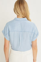 Belle A Tie Front Crop Top Short Sleeve Blouse (back view)