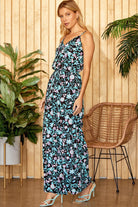 Weekend Vibes Apparel -Emily Wonder Ruffle Floral Print Jumpsuit-boxy leg fit